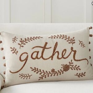 Pottery Barn Gather Embroidered Lumbar Thanksgiving Pillow Cover